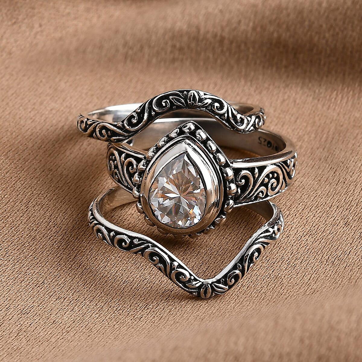 D'Joy Bali Moissanite Filigree Texture Ring in Sterling Silver 2.40 ctw (Size 6.0) image number 1