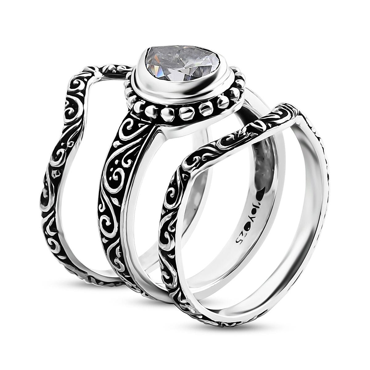 D'Joy Bali Moissanite Filigree Texture Ring in Sterling Silver 2.40 ctw (Size 6.0) image number 3