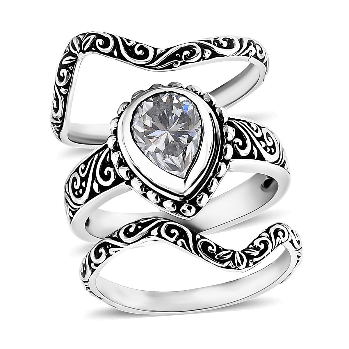 D'Joy Bali Moissanite Filigree Texture Ring in Sterling Silver 2.40 ctw (Size 7.0)