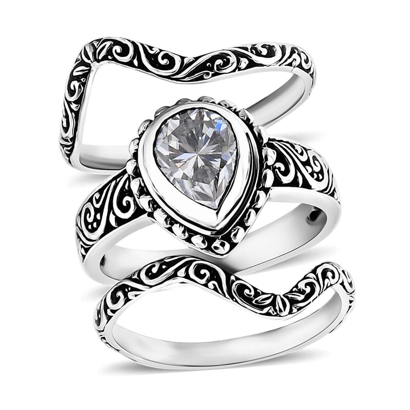 D'Joy Bali Moissanite Filigree Texture Ring in Sterling Silver 2.40 ctw (Size 7.0)