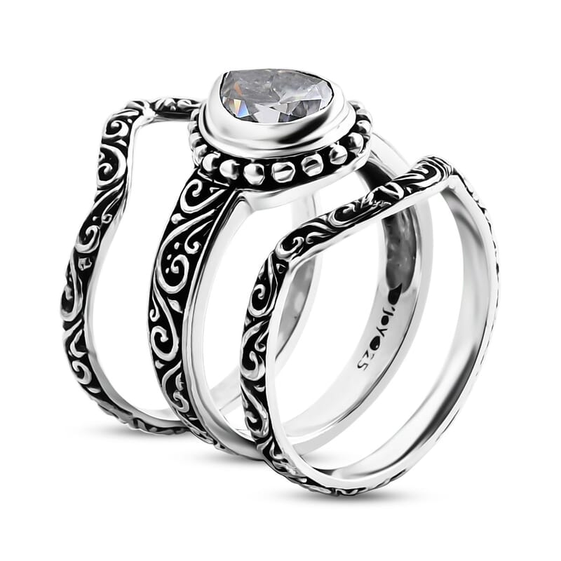 D'Joy Bali Moissanite Filigree Texture Ring in Sterling Silver 2.40 ctw (Size 7.0)