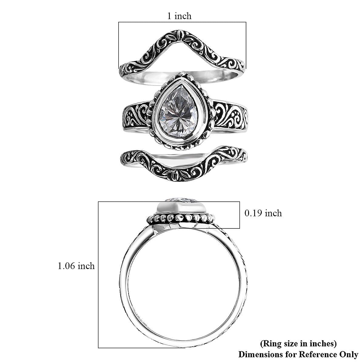 D'Joy Bali Moissanite Filigree Texture Ring in Sterling Silver 2.40 ctw (Size 7.0)