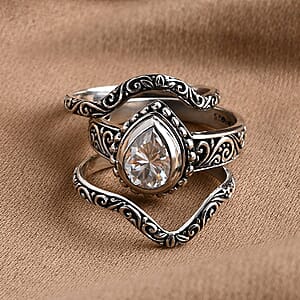 Bali Moissanite Filigree Texture Ring in Sterling Silver 2.40 ctw (Size 8.0)