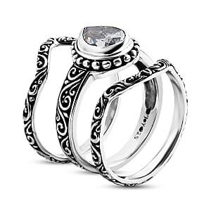 Bali Moissanite Filigree Texture Ring in Sterling Silver 2.40 ctw (Size 8.0)