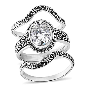 D'Joy Bali Legacy Moissanite Borobudur Texture Ring in Sterling Silver 2.75 ctw (Size 10.0)