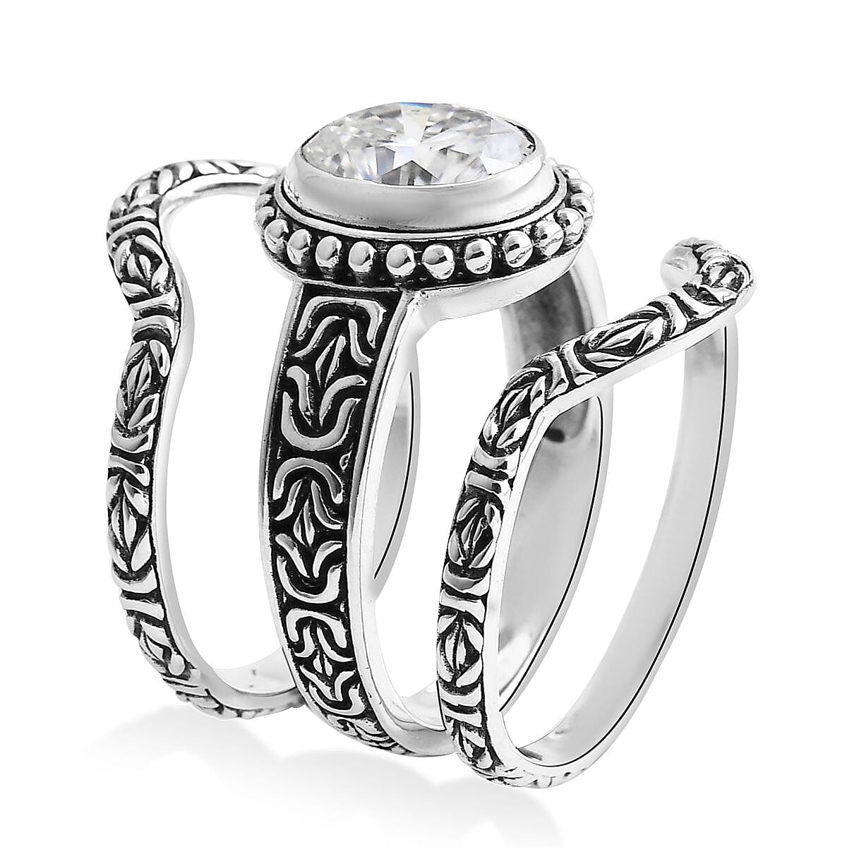 D'Joy Bali Legacy Moissanite Borobudur Texture Ring in Sterling Silver 2.75 ctw (Size 10.0) image number 3