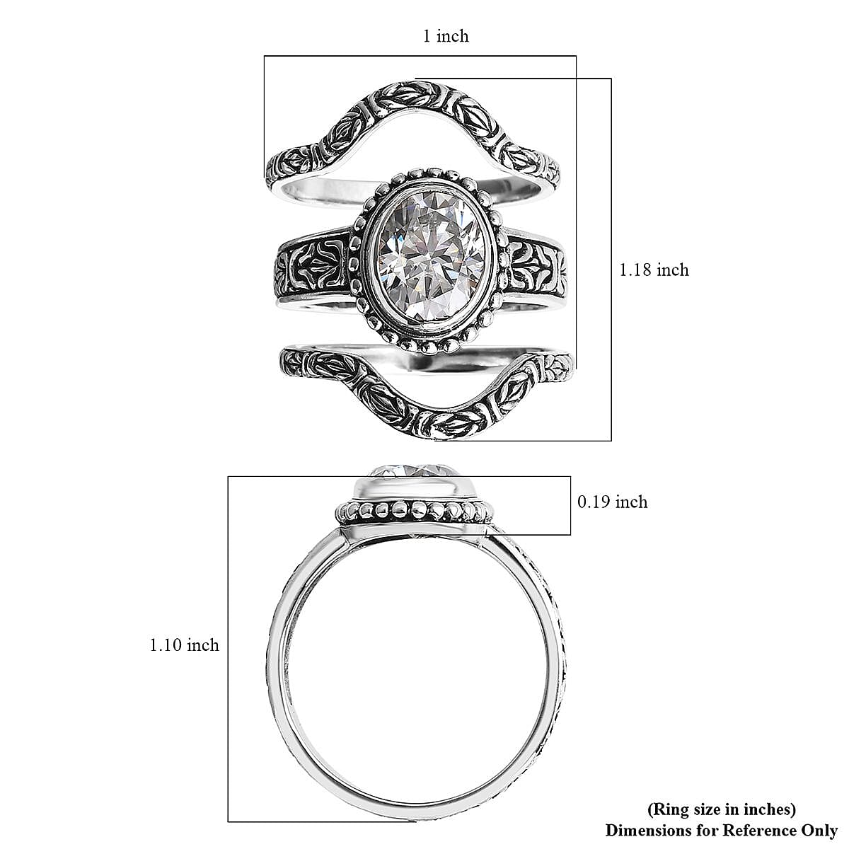 D'Joy Bali Legacy Moissanite Borobudur Texture Ring in Sterling Silver 2.75 ctw (Size 10.0) image number 4