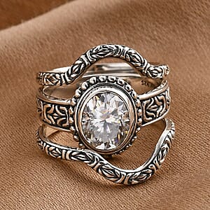 D'Joy Bali Legacy Moissanite Borobudur Texture Ring in Sterling Silver 2.75 ctw (Size 9.0)