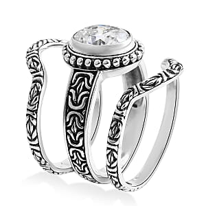 D'Joy Bali Legacy Moissanite Borobudur Texture Ring in Sterling Silver 2.75 ctw (Size 9.0)