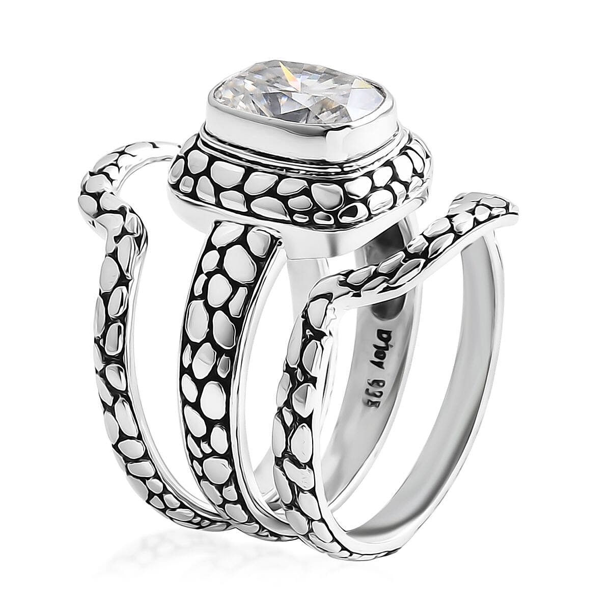 D'Joy Bali Legacy Moissanite Pebble Texture Ring in Sterling Silver 2.90 ctw (Size 6.0) image number 2