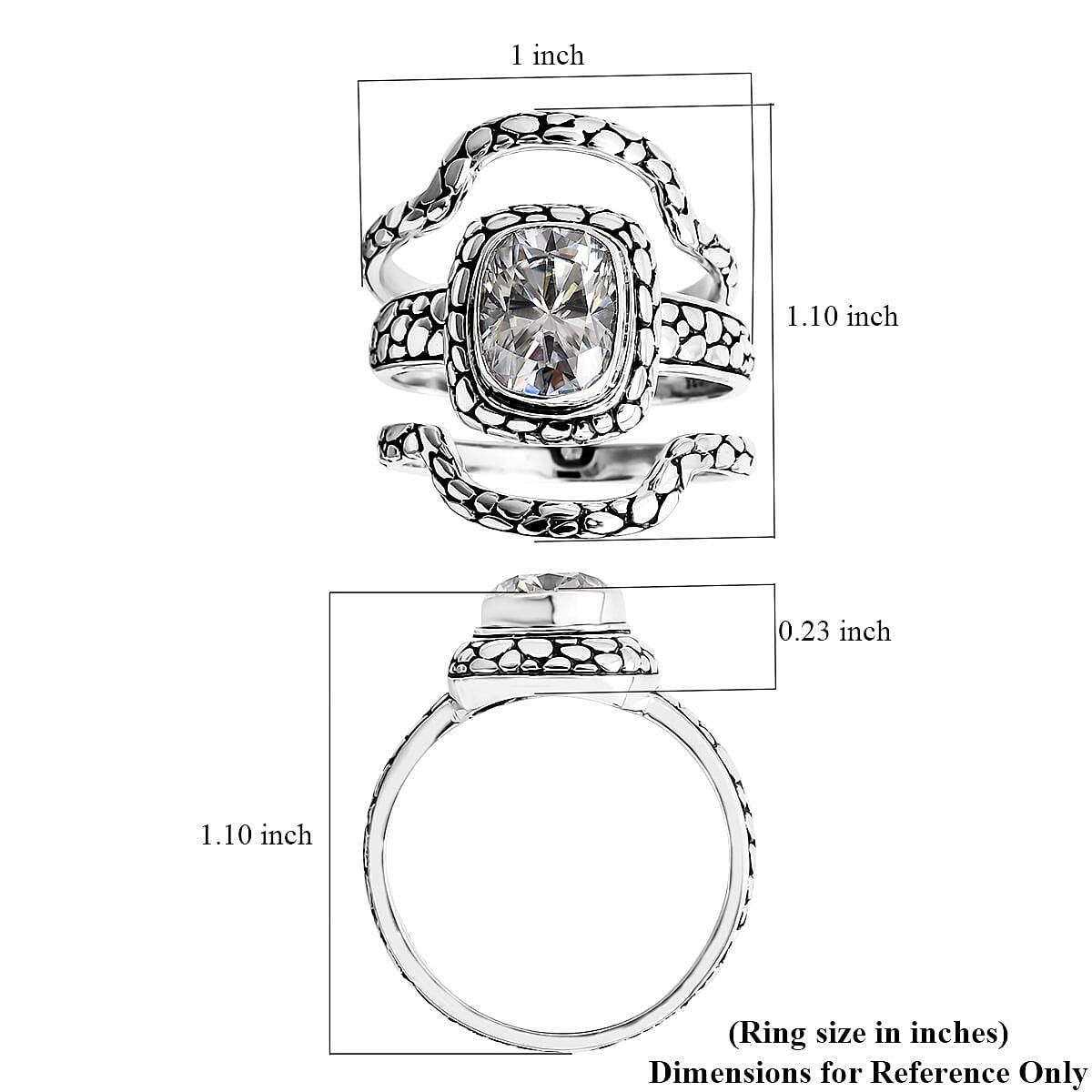 D'Joy Bali Legacy Moissanite Pebble Texture Ring in Sterling Silver 2.90 ctw (Size 6.0) image number 3