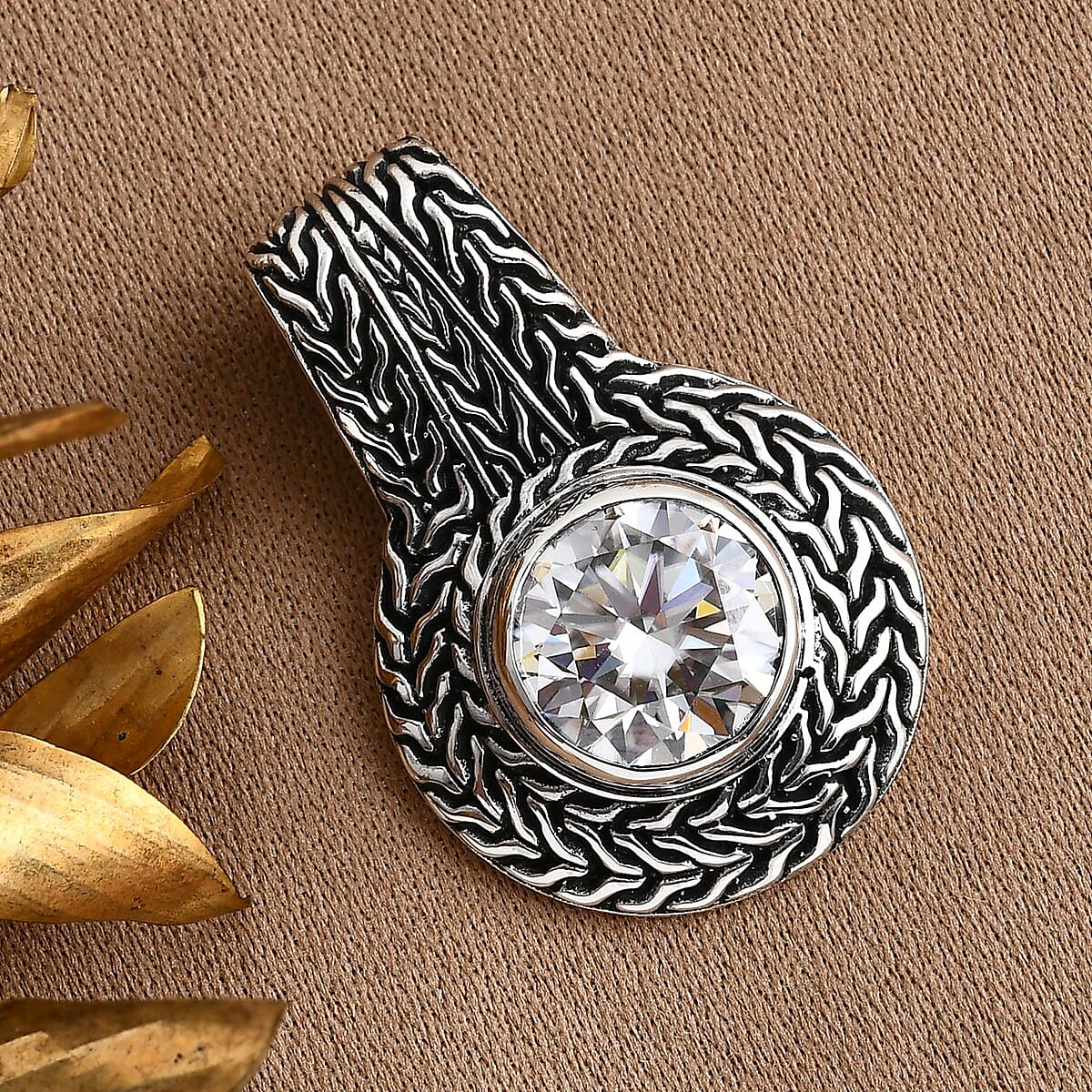 D'Joy Bali Legacy Moissanite Tulang Naga Texture Pendant without Chain in Sterling Silver 3.50 ctw image number 1