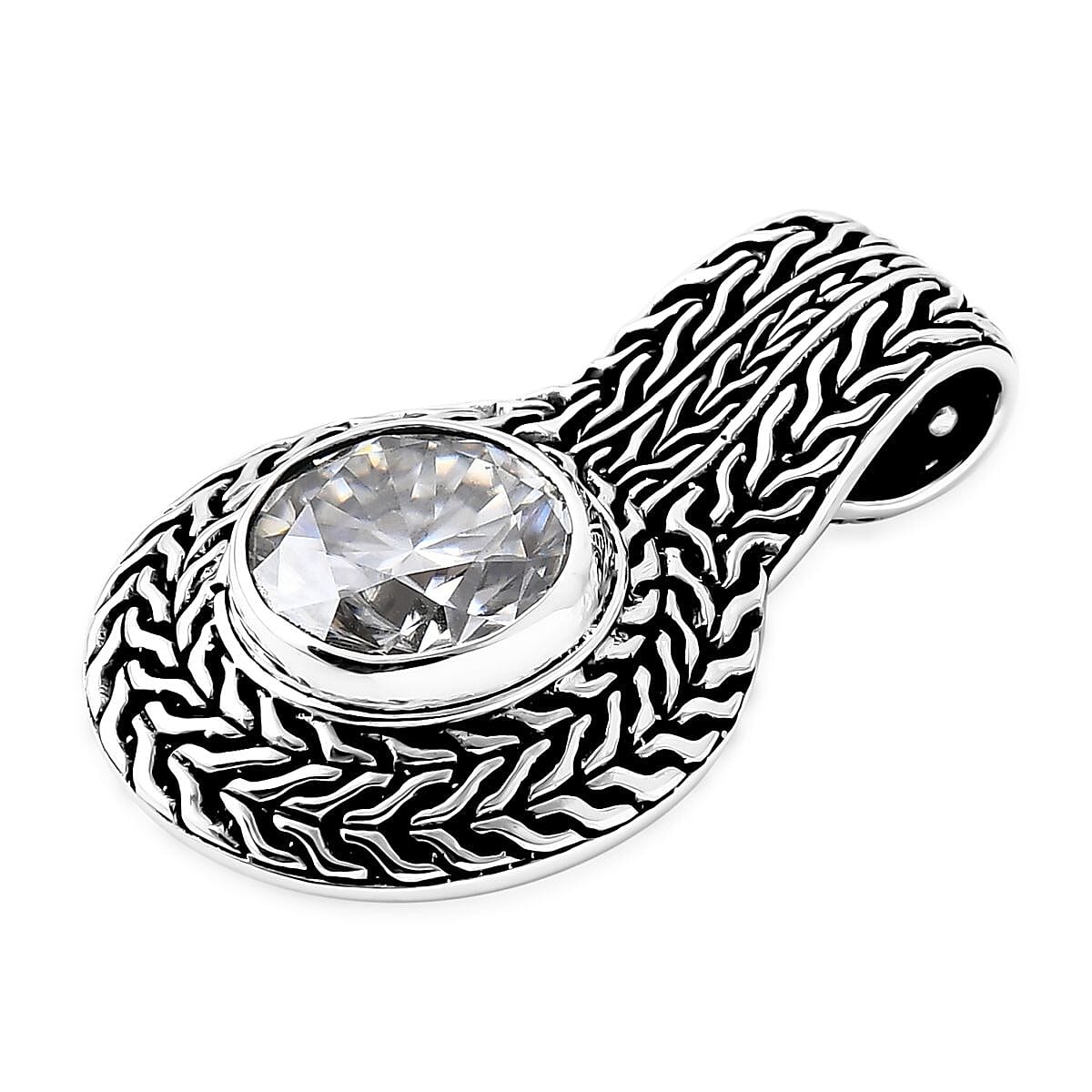 D'Joy Bali Legacy Moissanite Tulang Naga Texture Pendant without Chain in Sterling Silver 3.50 ctw image number 3