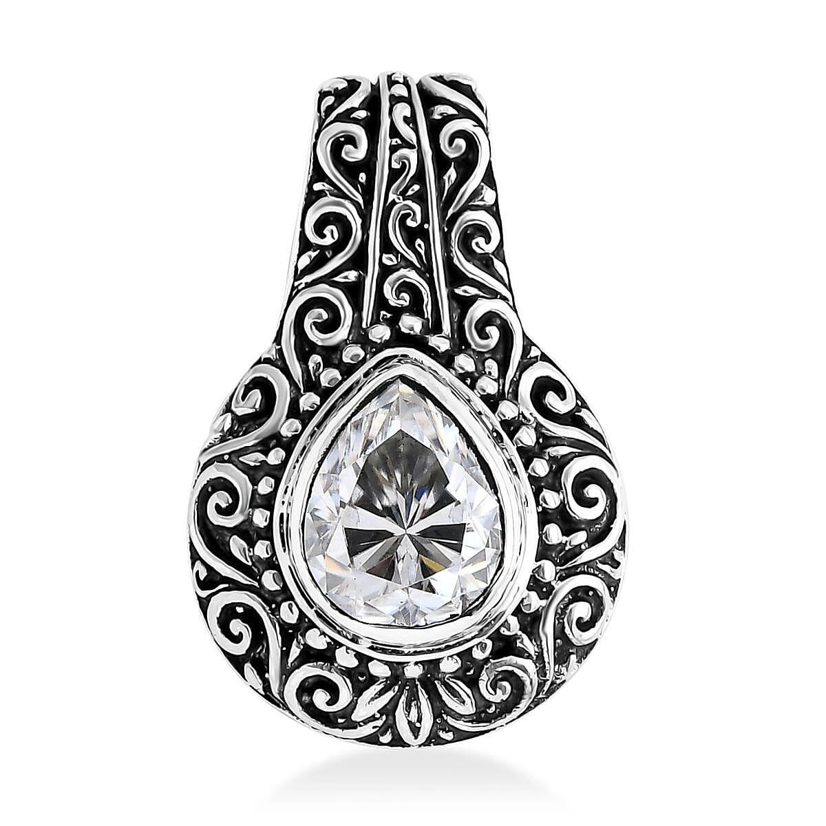 D'Joy Bali Legacy Moissanite Filigree Texture Pendant without Chain in Sterling Silver 2.50 ctw