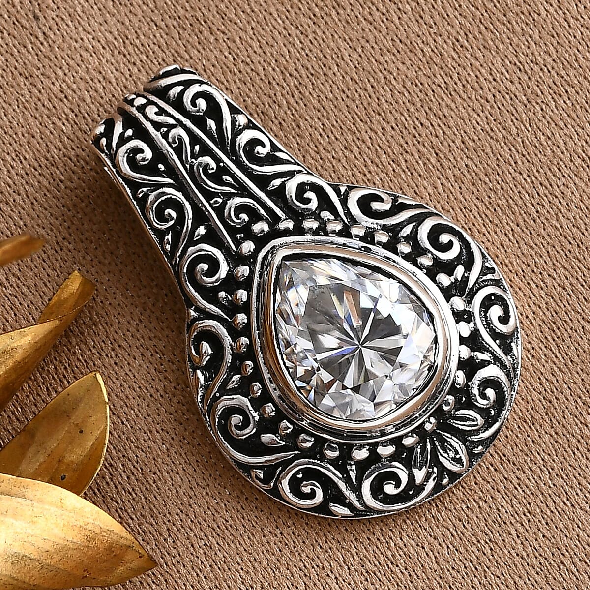 D'Joy Bali Legacy Moissanite Filigree Texture Pendant without Chain in Sterling Silver 2.50 ctw image number 1
