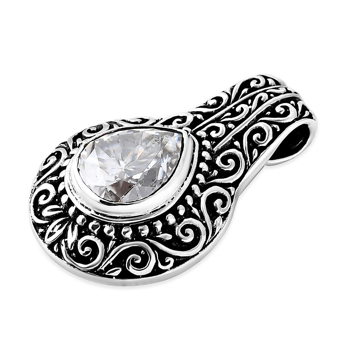 D'Joy Bali Legacy Moissanite Filigree Texture Pendant without Chain in Sterling Silver 2.50 ctw image number 3