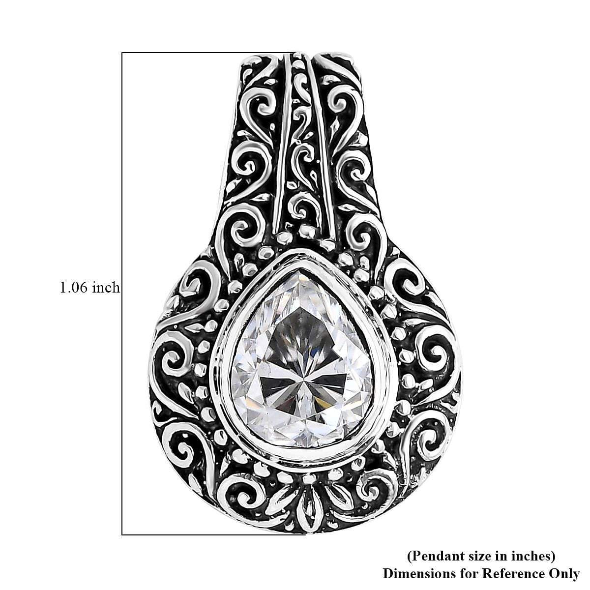 D'Joy Bali Legacy Moissanite Filigree Texture Pendant without Chain in Sterling Silver 2.50 ctw