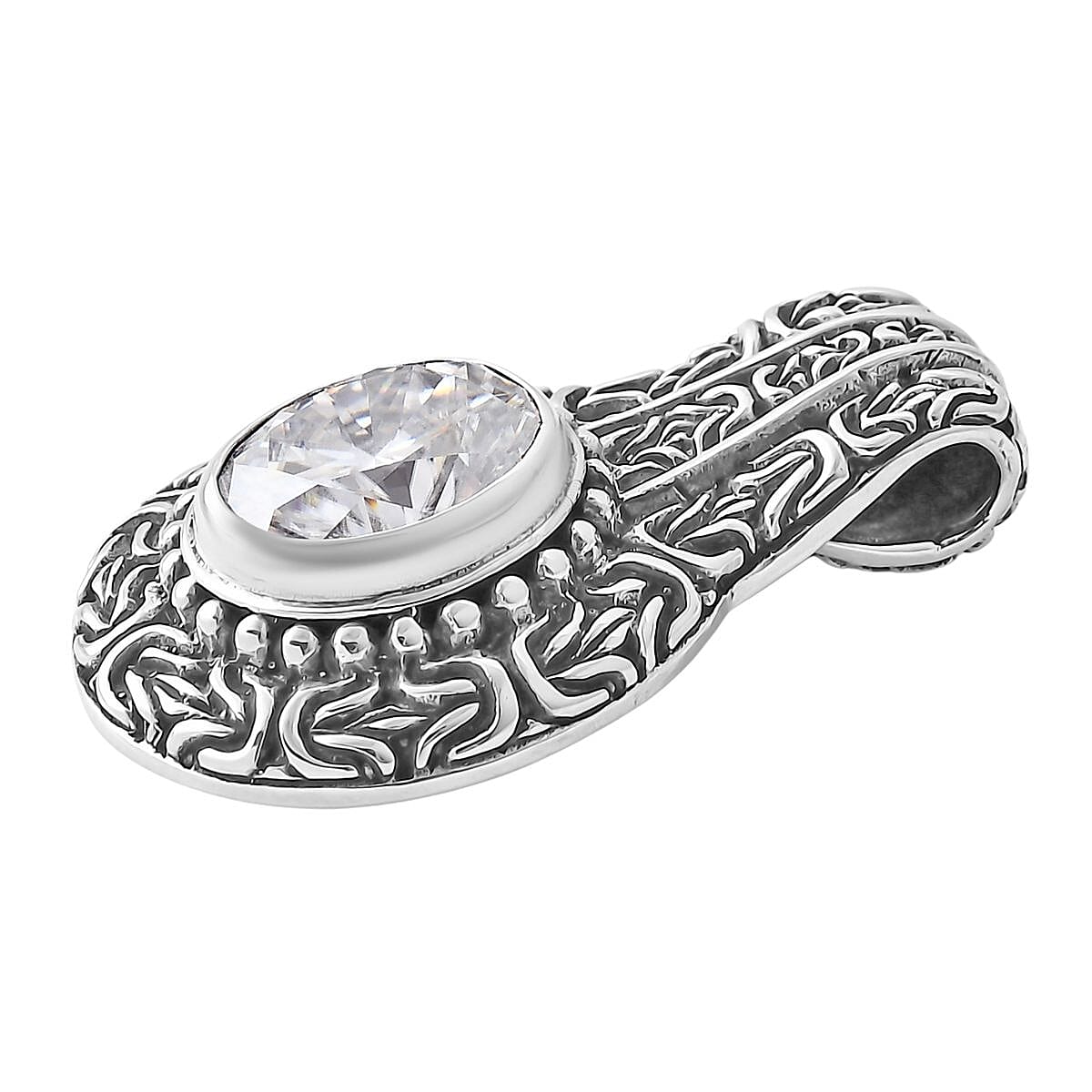 D'Joy Bali Legacy Moissanite Borobudur Texture Pendant without Chain in Sterling Silver 2.85 ctw image number 3