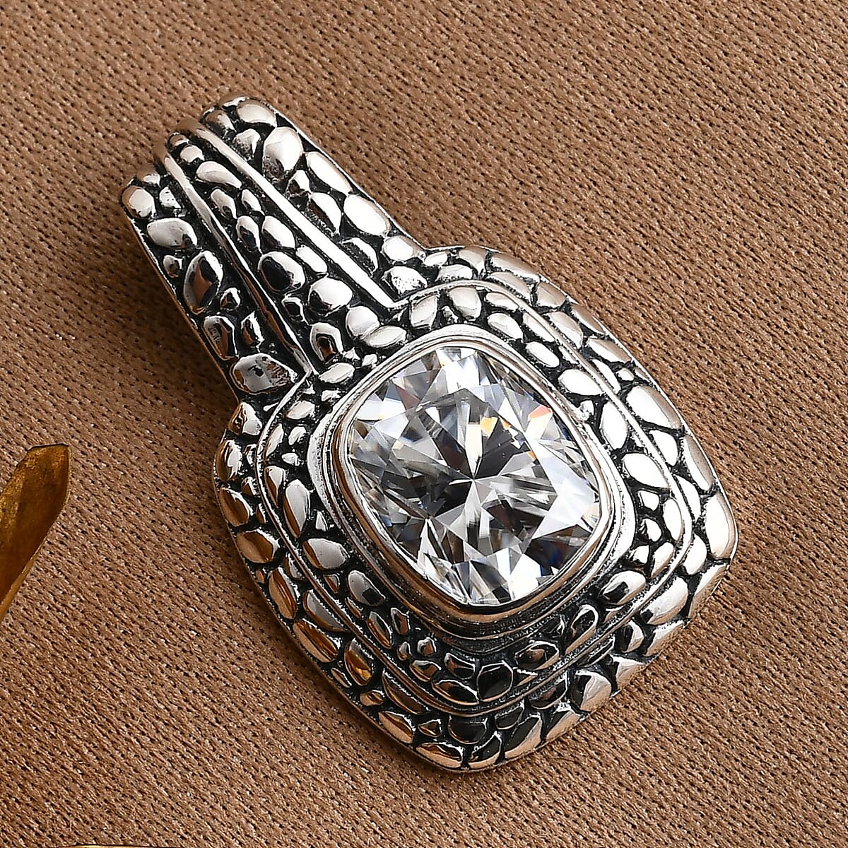 D'Joy Bali Legacy Moissanite Pebble Texture Pendant without Chain in Sterling Silver 2.90 ctw image number 1