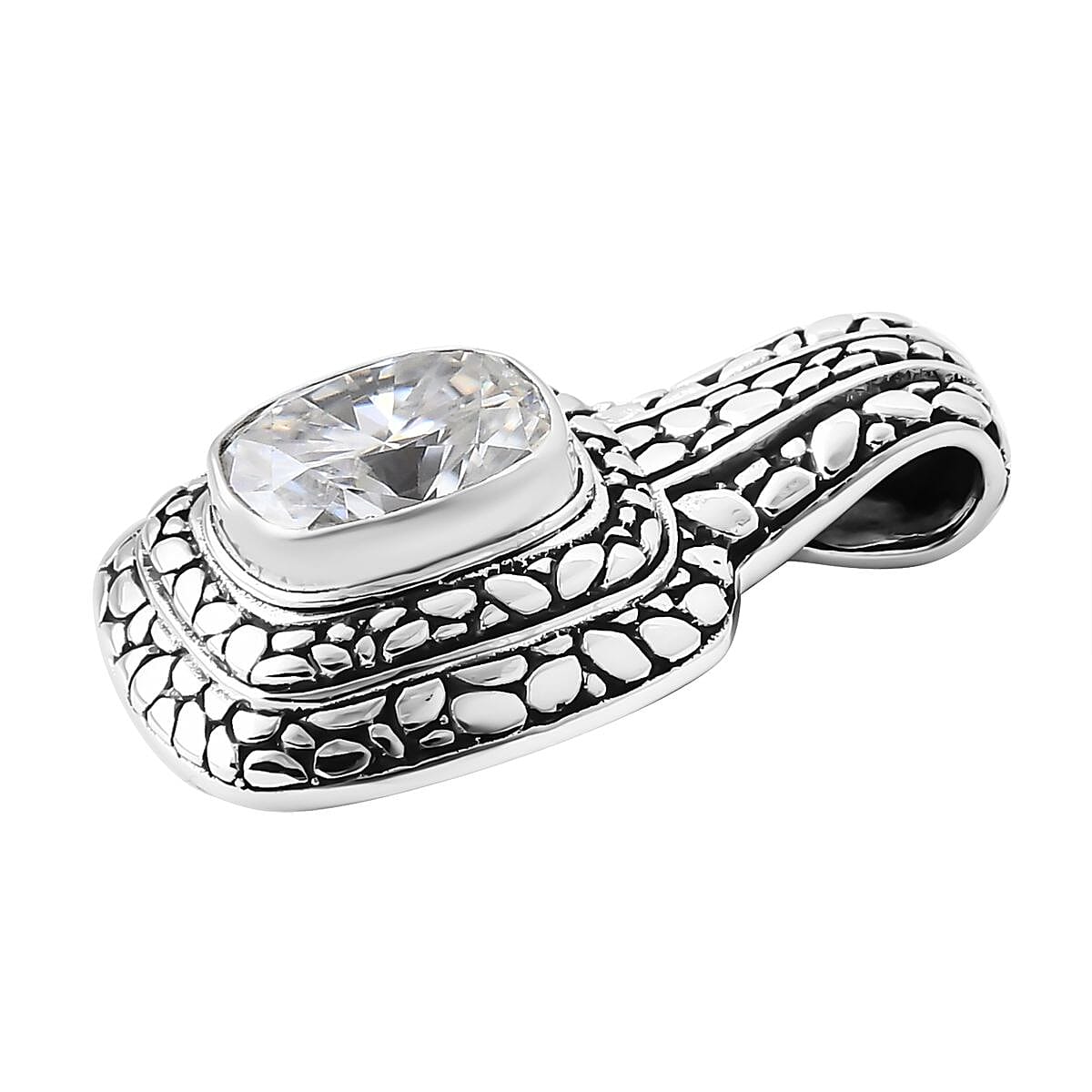 D'Joy Bali Legacy Moissanite Pebble Texture Pendant without Chain in Sterling Silver 2.90 ctw image number 2
