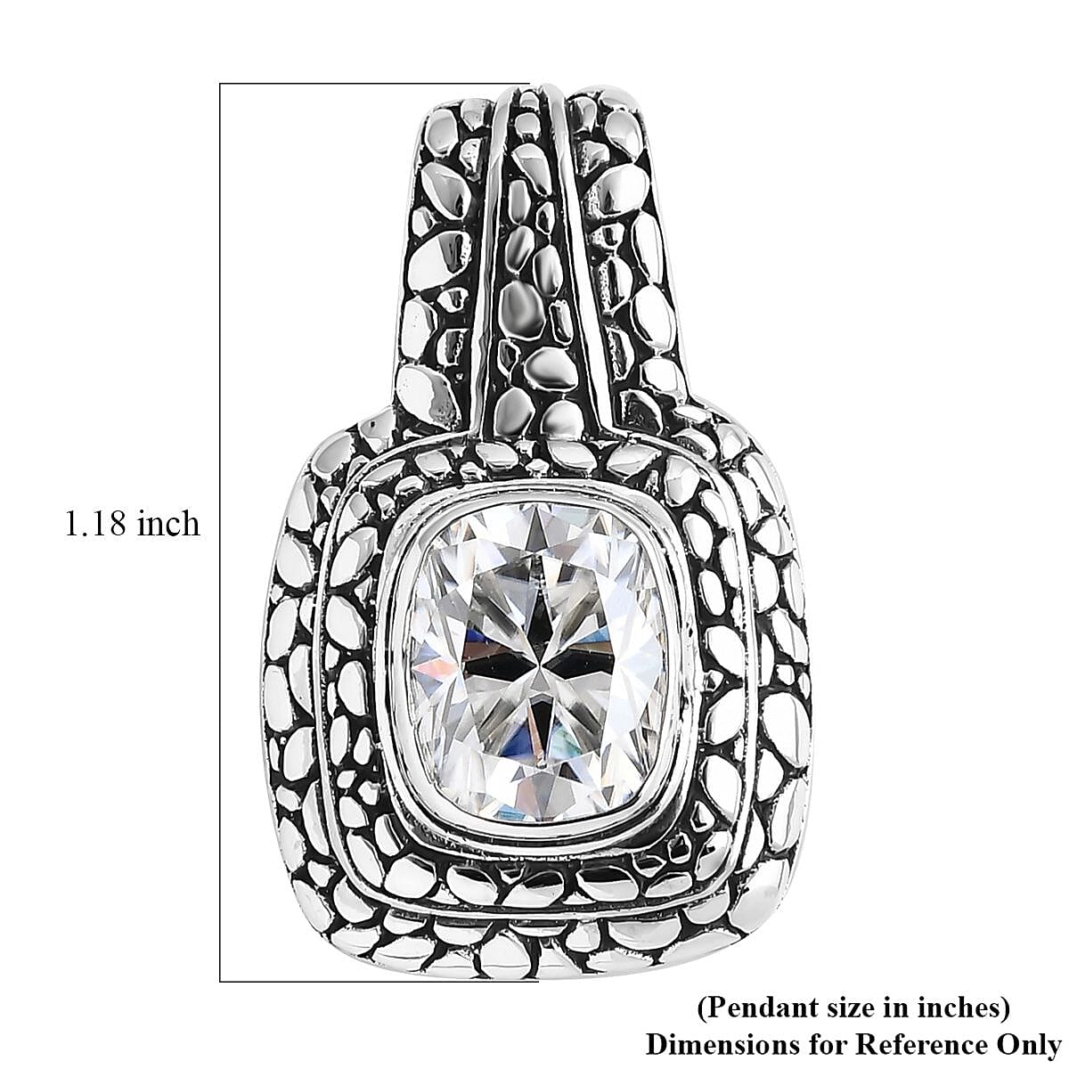 D'Joy Bali Legacy Moissanite Pebble Texture Pendant without Chain in Sterling Silver 2.90 ctw image number 4