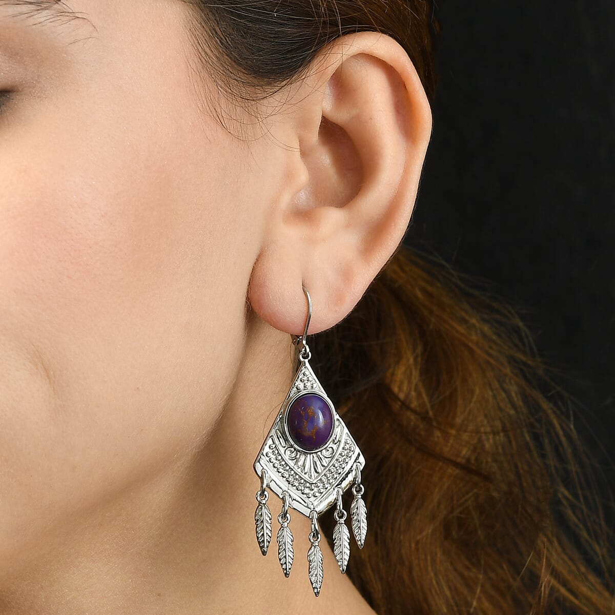 EverTrue Mojave Purple Turquoise 8.15 ctw Earrings in Stainless Steel image number 2