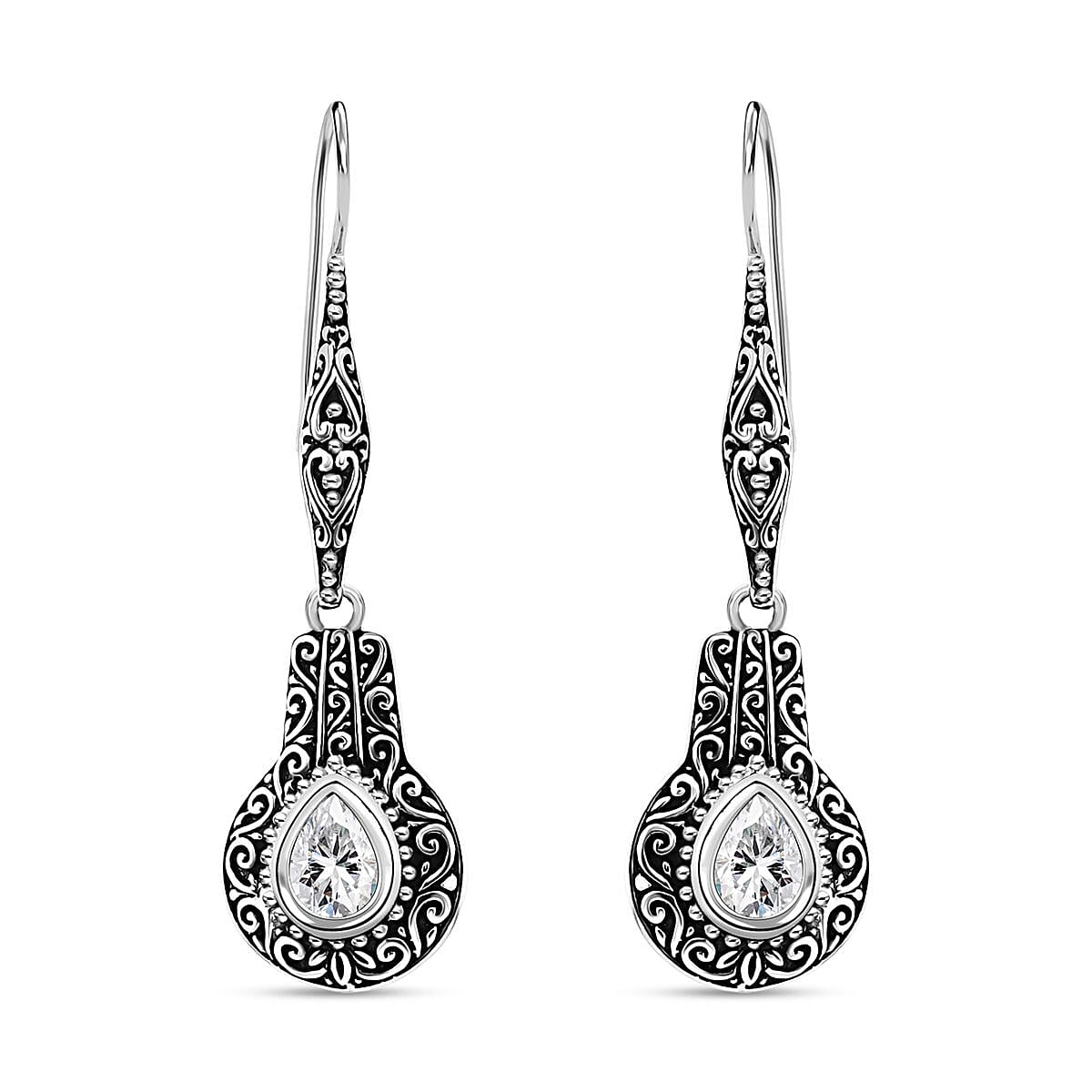 D'Joy Bali Legacy Moissanite Earrings in Sterling Silver 2.25 ctw (Filigree Texture)