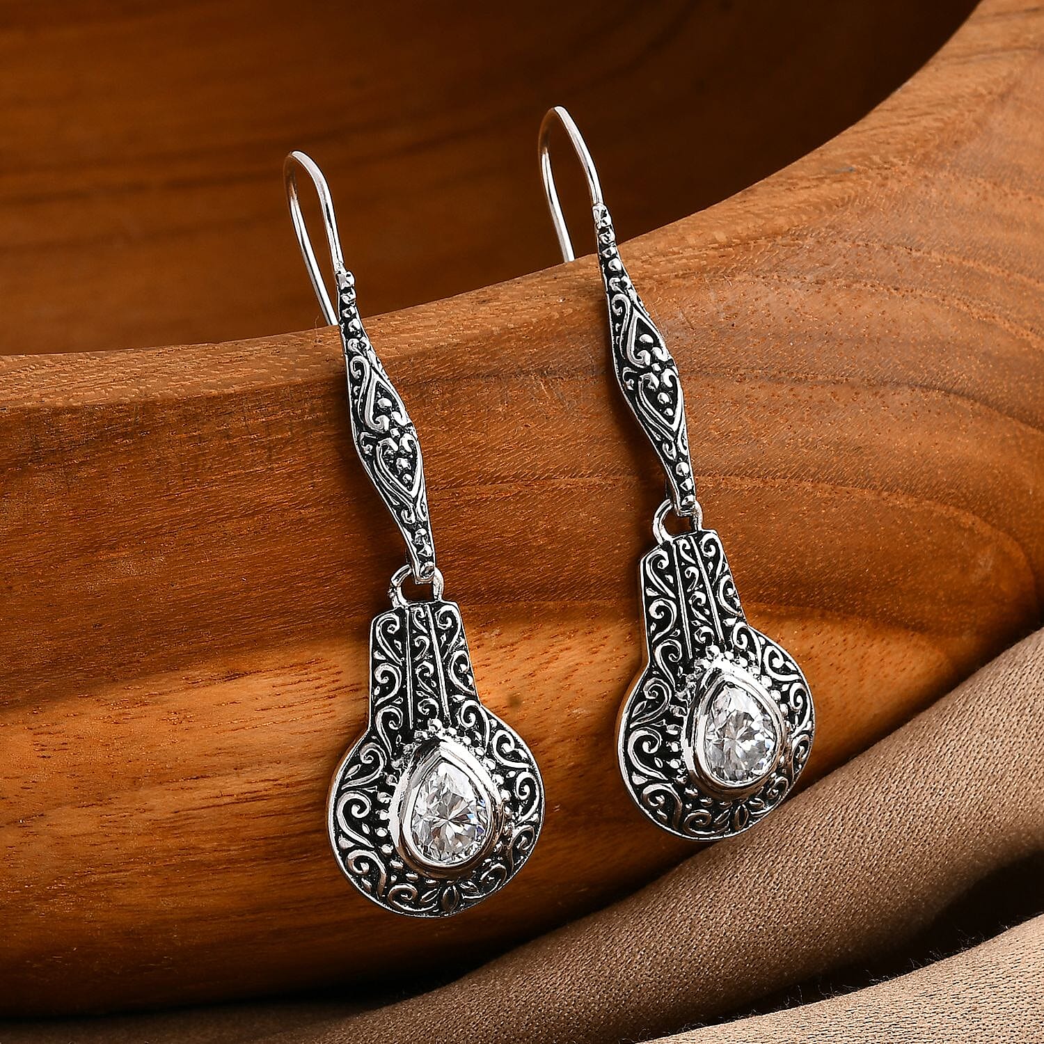 D'Joy Bali Legacy Moissanite Earrings in Sterling Silver 2.25 ctw (Filigree Texture)