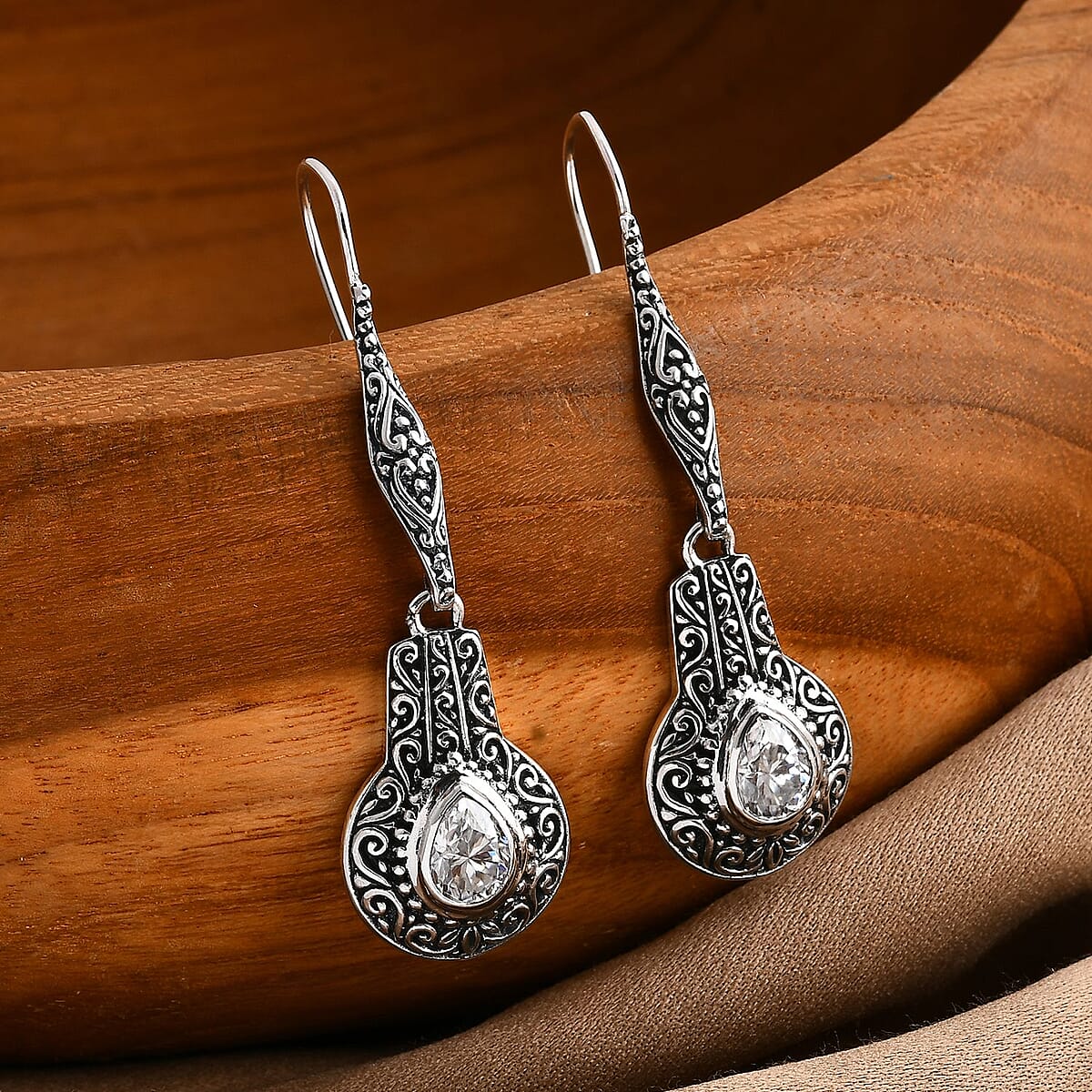 D'Joy Bali Legacy Moissanite Earrings in Sterling Silver 2.25 ctw (Filigree Texture) image number 1