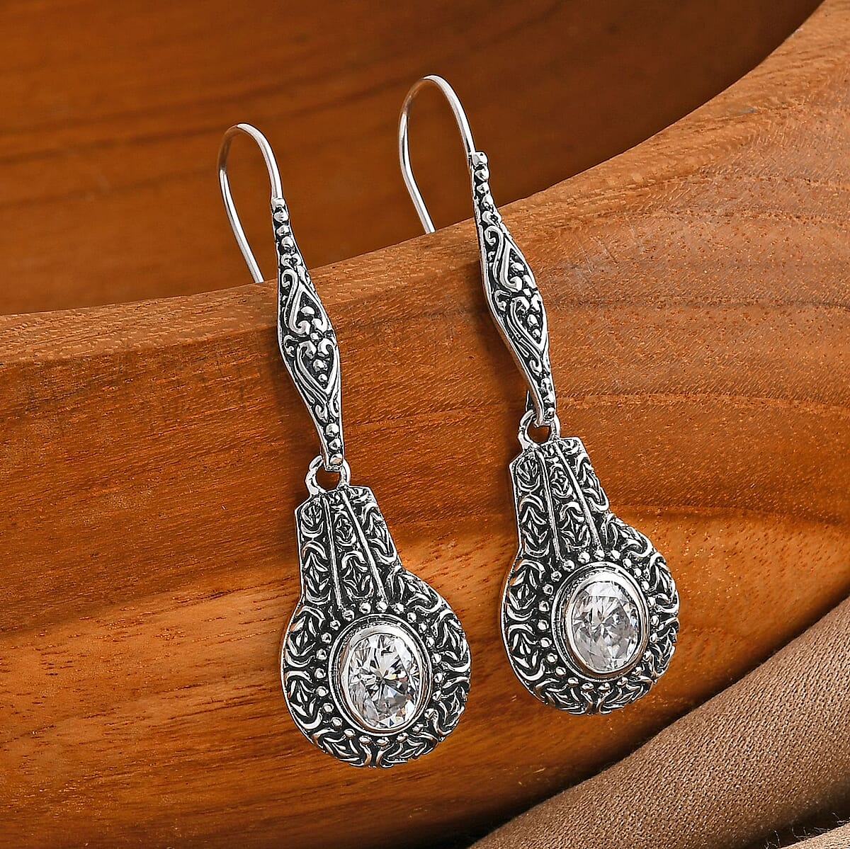 D'Joy Bali Legacy Moissanite Earrings in Sterling Silver 2.65 ctw (Borobudur Texture) image number 1