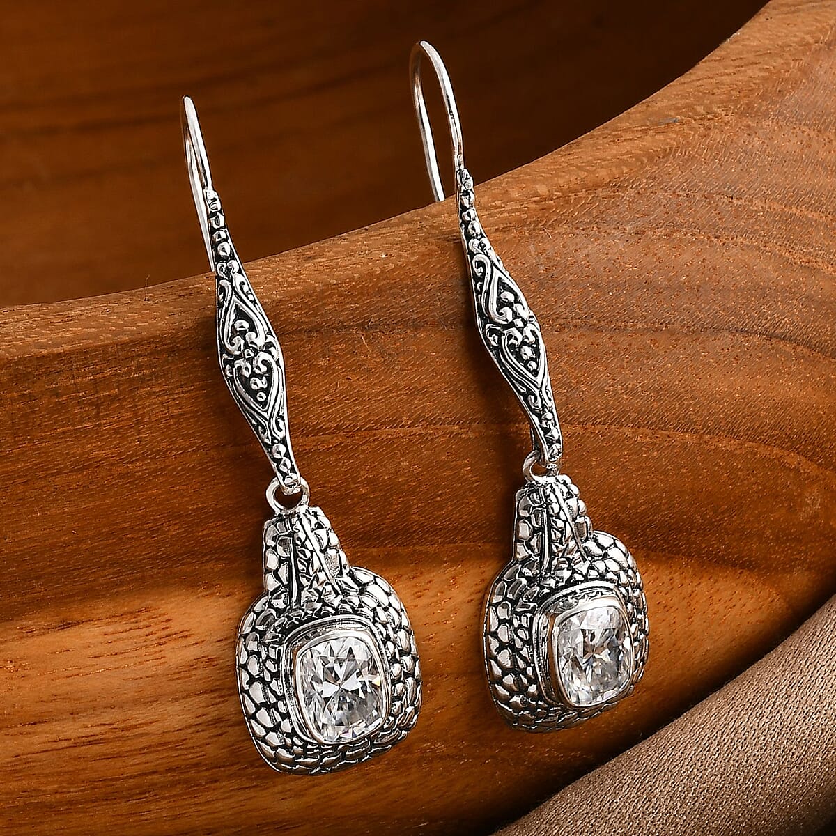 D'Joy Bali Legacy Moissanite Earrings in Sterling Silver 2.75 ctw (Pebble Texture) image number 1