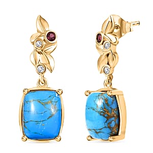 EverTrue Mozave Blue Turquoise and Multi Gemstone 5.40 ctw Earrings in 18K YG Plated