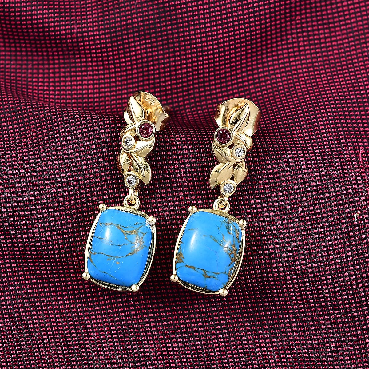 EverTrue Mozave Blue Turquoise and Multi Gemstone 5.40 ctw Earrings in 18K YG Plated image number 1