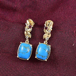 EverTrue Mozave Blue Turquoise and Multi Gemstone 5.40 ctw Earrings in 18K YG Plated