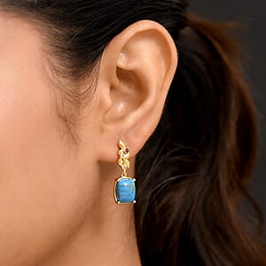EverTrue Mozave Blue Turquoise and Multi Gemstone 5.40 ctw Earrings in 18K YG Plated
