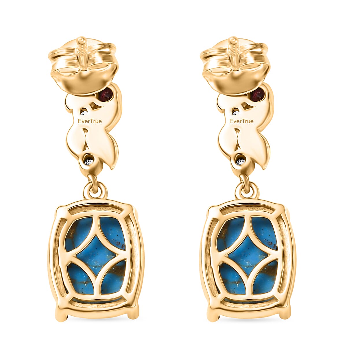 EverTrue Mojave Blue Turquoise and Multi Gemstone 5.40 ctw Earrings in 18K YG Plated