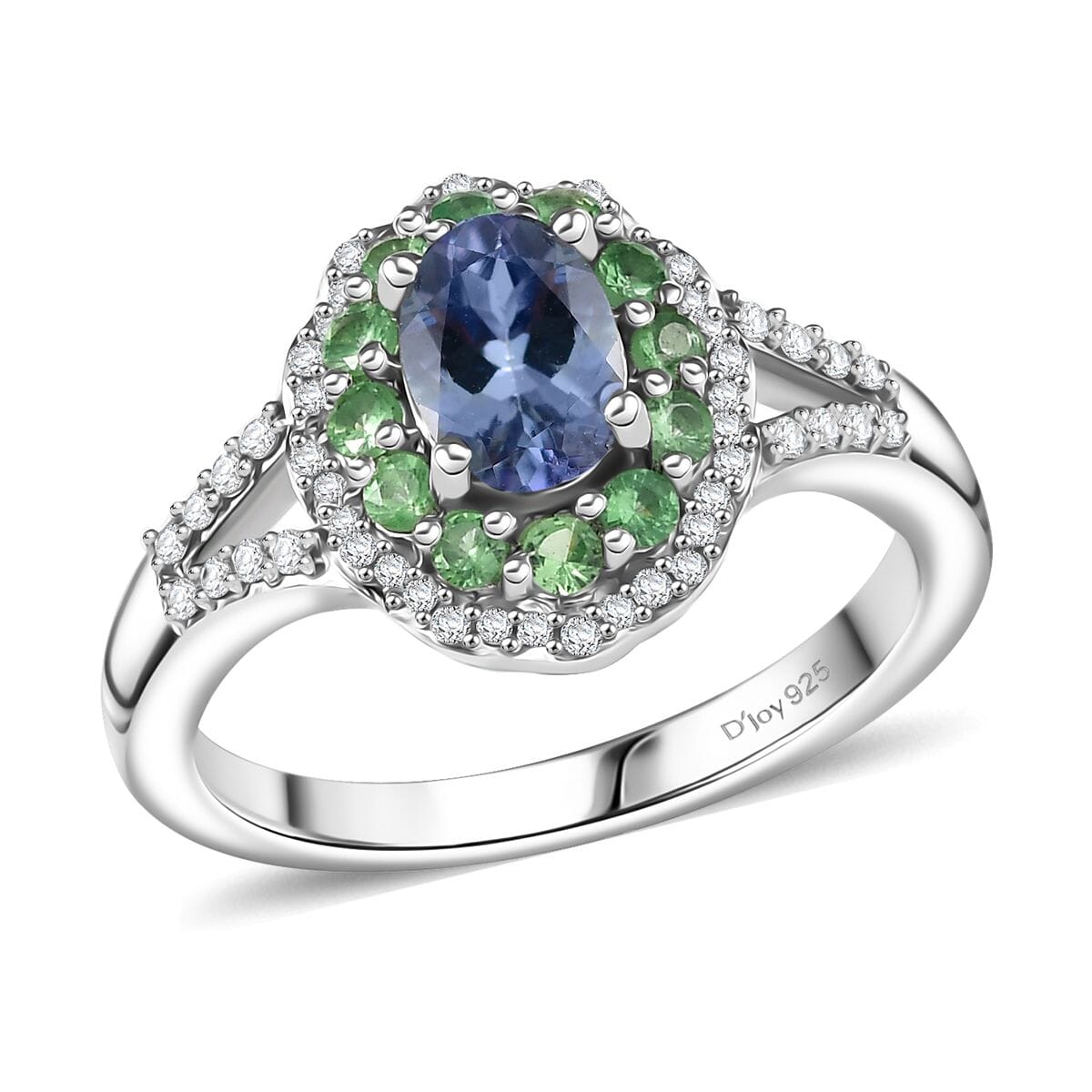 D'Joy Peacock Tanzanite and Multi Gemstone 1.50 ctw Blooming Flower Ring in Rhodium Over Sterling Silver (Size 6.0) image number 0