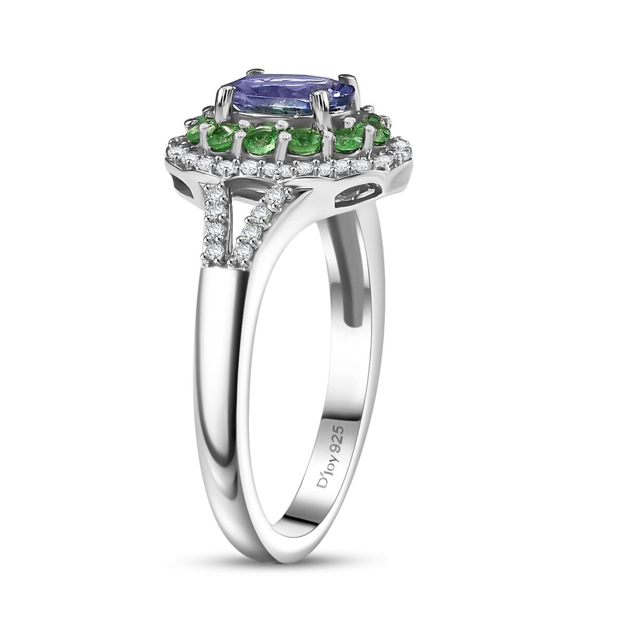 D'Joy Peacock Tanzanite and Multi Gemstone 1.50 ctw Blooming Flower Ring in Rhodium Over Sterling Silver (Size 6.0) image number 3