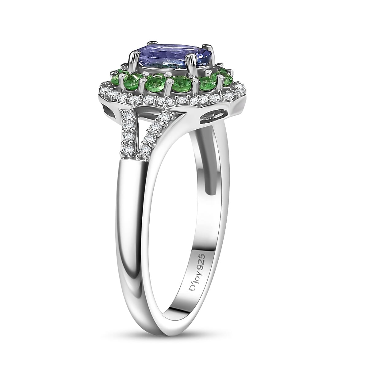 D'Joy Peacock Tanzanite and Multi Gemstone 1.50 ctw Blooming Flower Ring in Rhodium Over Sterling Silver (Size 8.0) image number 3