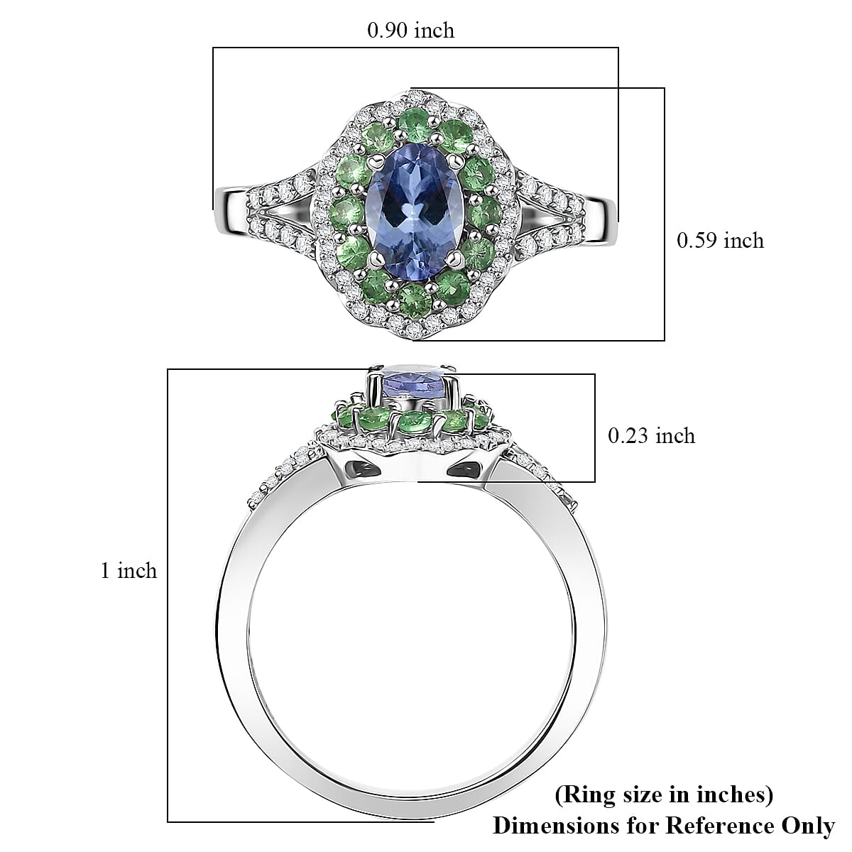 D'Joy Peacock Tanzanite and Multi Gemstone 1.50 ctw Blooming Flower Ring in Rhodium Over Sterling Silver (Size 8.0) image number 5