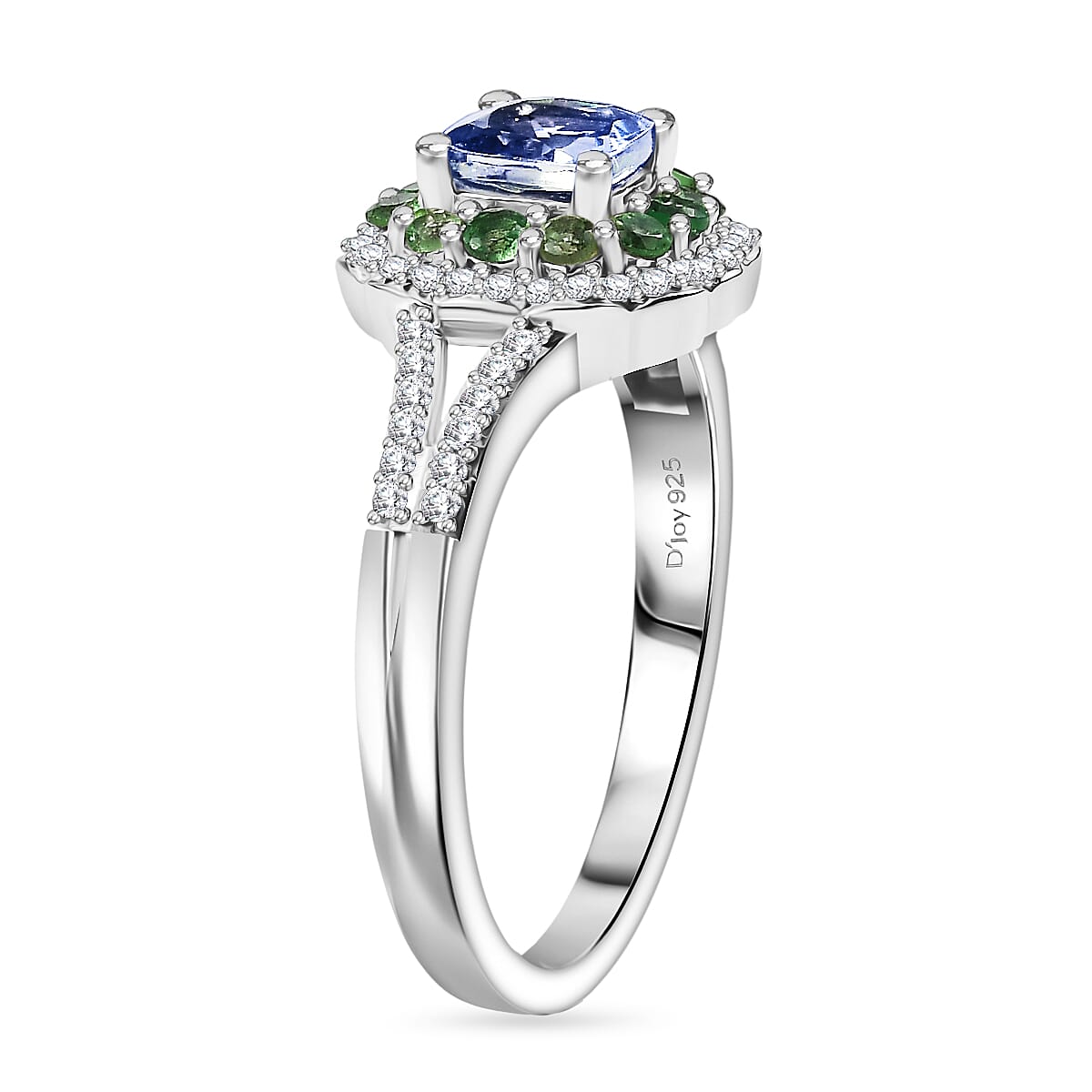 D'Joy Peacock Tanzanite and Multi Gemstone 1.30 ctw Blooming Flower Ring in Rhodium Over Sterling Silver (Size 7.0) image number 3