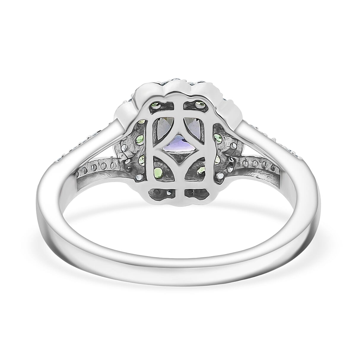 D'Joy Peacock Tanzanite and Multi Gemstone 1.30 ctw Blooming Flower Ring in Rhodium Over Sterling Silver (Size 7.0) image number 4