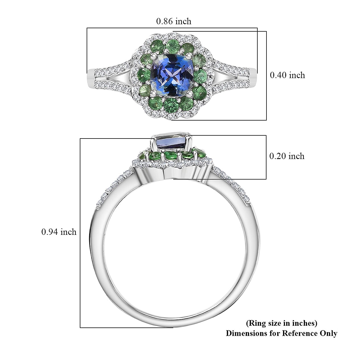 D'Joy Peacock Tanzanite and Multi Gemstone 1.30 ctw Blooming Flower Ring in Rhodium Over Sterling Silver (Size 7.0) image number 5
