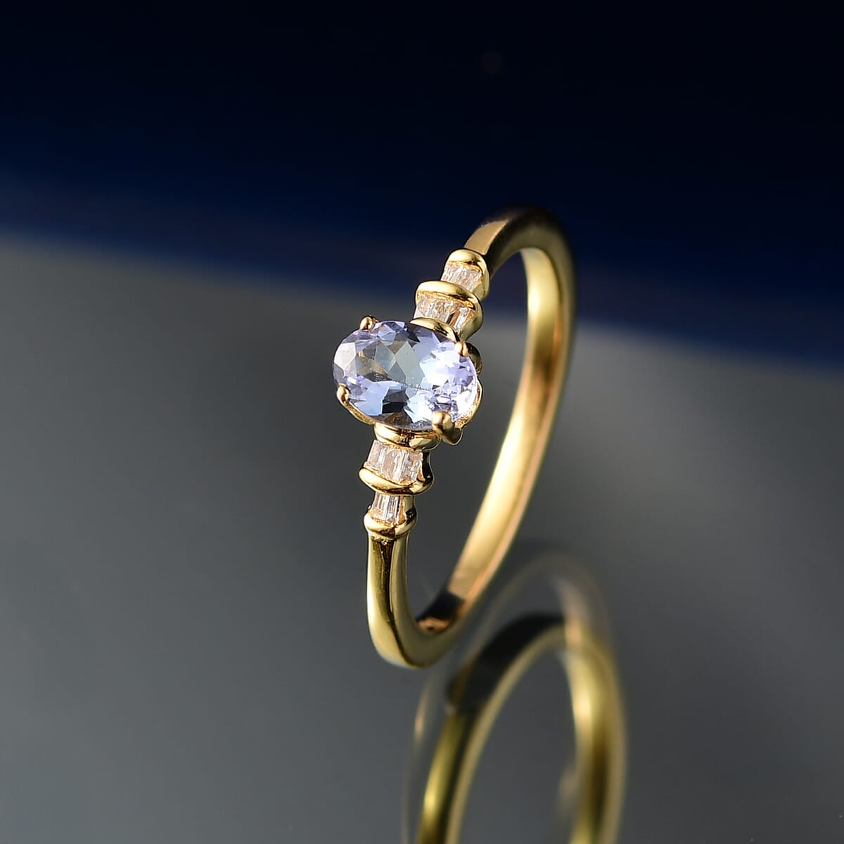 D'Joy Peacock Tanzanite and Diamond 0.85 ctw Ballerina Ring in 18K Vermeil Yellow Gold Over Sterling Silver (Size 10.0) image number 1
