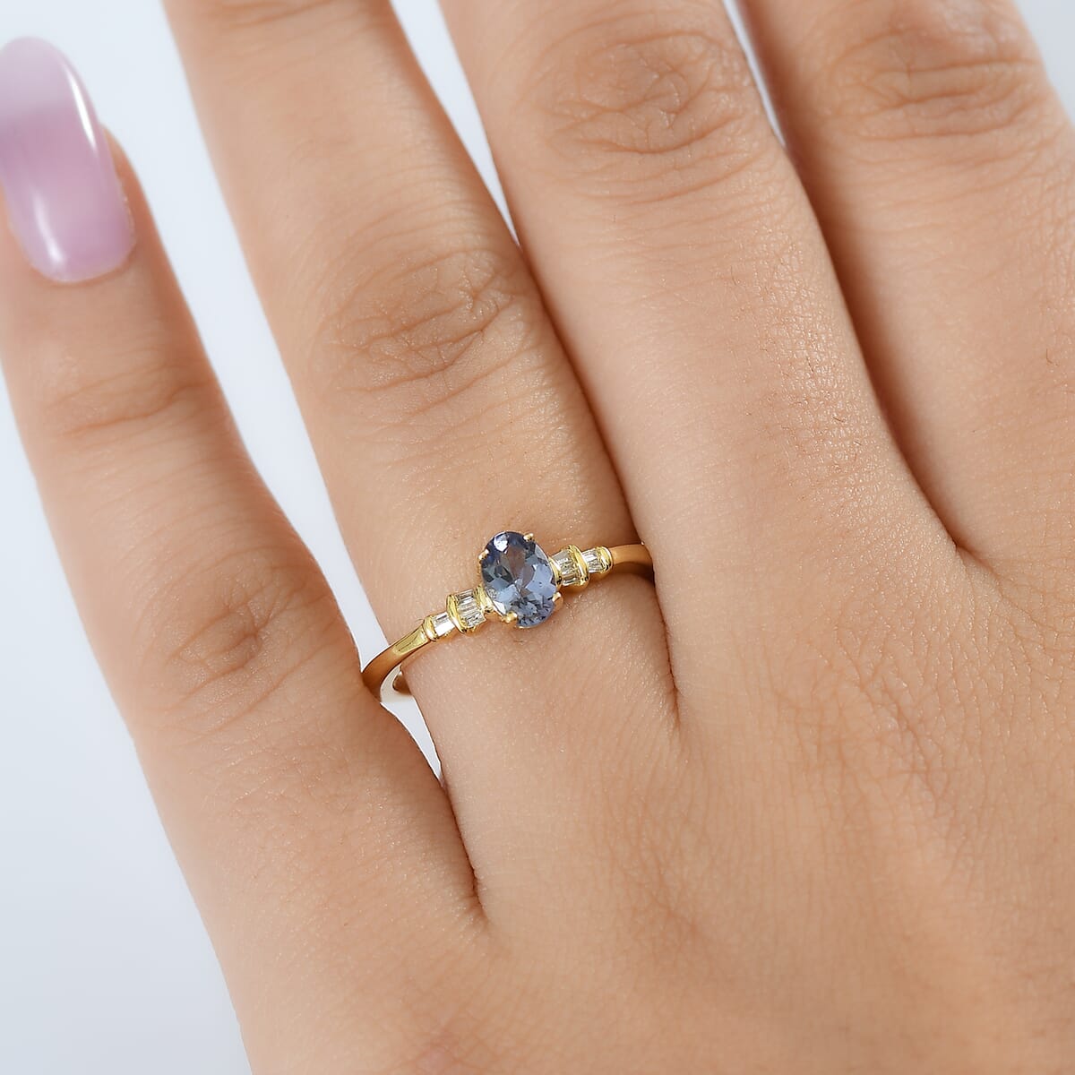 D'Joy Peacock Tanzanite and Diamond 0.85 ctw Ballerina Ring in 18K Vermeil Yellow Gold Over Sterling Silver (Size 10.0) image number 2