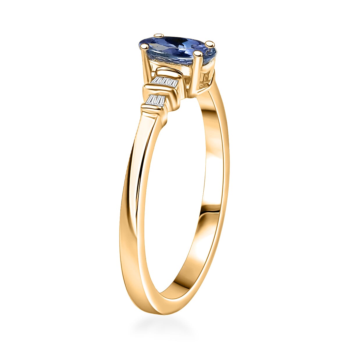 D'Joy Peacock Tanzanite and Diamond 0.85 ctw Ballerina Ring in 18K Vermeil Yellow Gold Over Sterling Silver (Size 10.0)