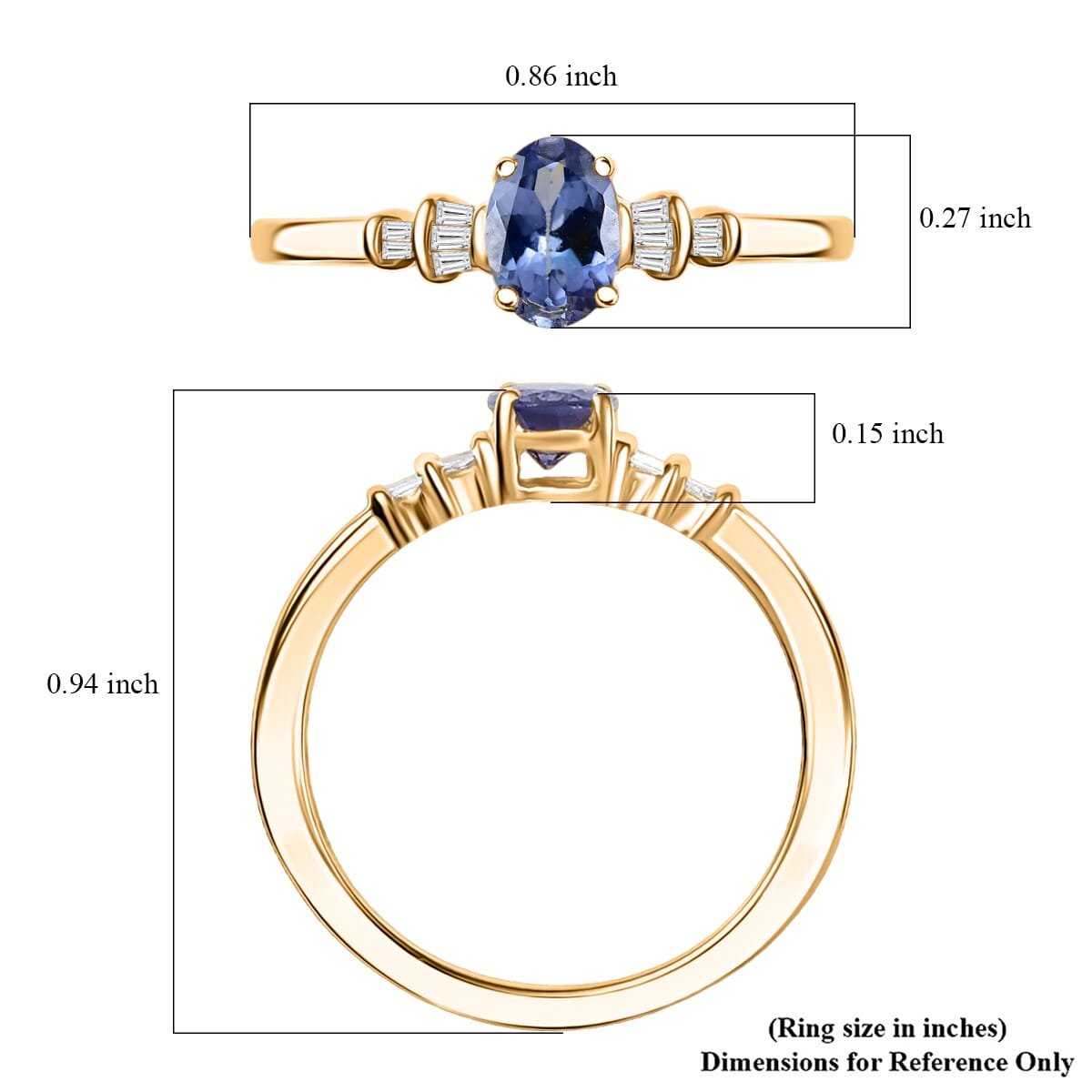 D'Joy Peacock Tanzanite and Diamond 0.85 ctw Ballerina Ring in 18K Vermeil Yellow Gold Over Sterling Silver (Size 10.0) image number 5