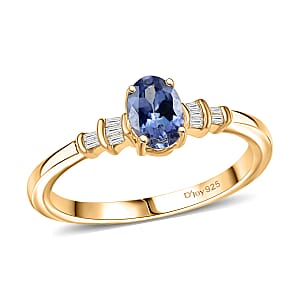 D'Joy Peacock Tanzanite and Diamond 0.85 ctw Ballerina Ring in 18K Vermeil Yellow Gold Over Sterling Silver (Size 7.0)