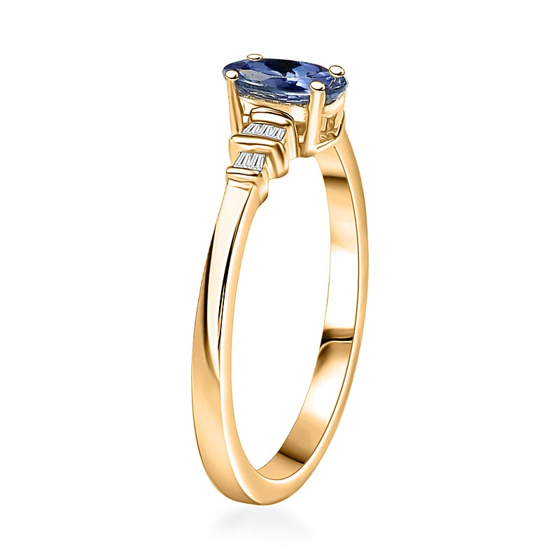 D'Joy Peacock Tanzanite and Diamond 0.85 ctw Ballerina Ring in 18K Vermeil Yellow Gold Over Sterling Silver (Size 7.0)
