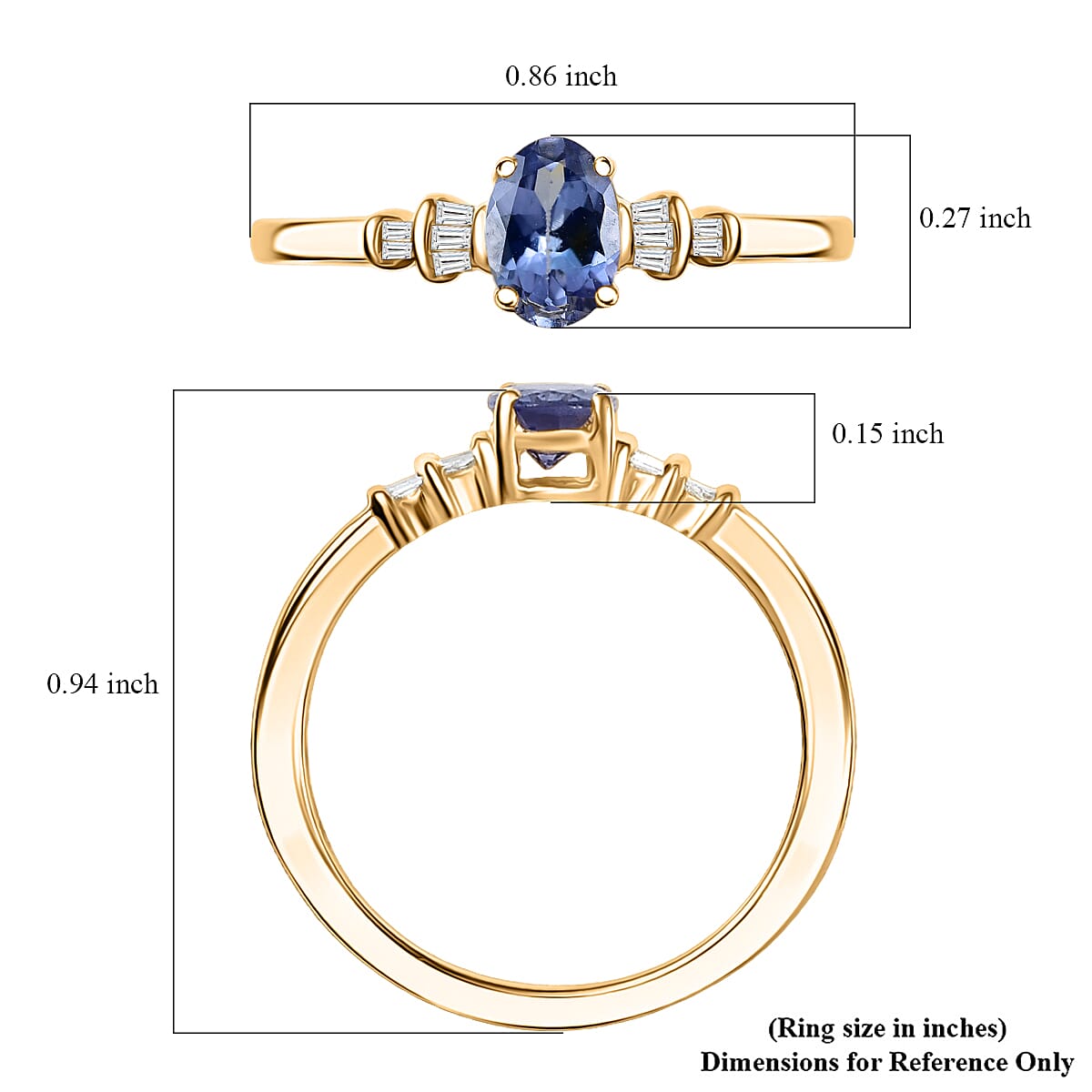 D'Joy Peacock Tanzanite and Diamond 0.85 ctw Ballerina Ring in 18K Vermeil Yellow Gold Over Sterling Silver (Size 7.0) image number 5